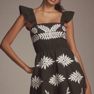Anthropologie Black and White Embroidered Mini Dress